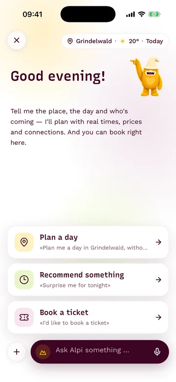 Chat con Alpi nell'app, con suggerimenti per pianificare e prenotare